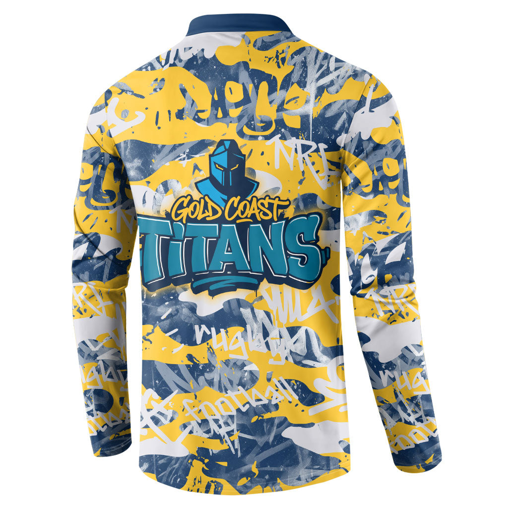 Gold Coast Titans Rugby Button Sweatshirt Graffiti Typography Urban Camo Abstract Street Style
