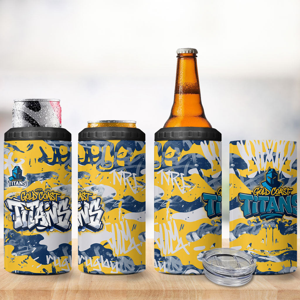 Gold Coast Titans Rugby 4 in 1 Can Cooler Tumbler Graffiti Typography Urban Camo Abstract Street Style
