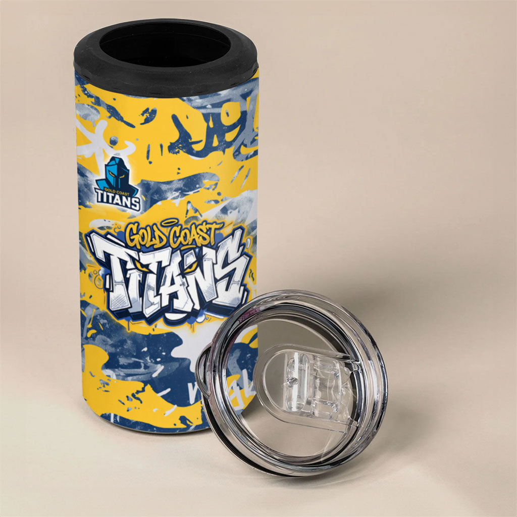 Gold Coast Titans Rugby 4 in 1 Can Cooler Tumbler Graffiti Typography Urban Camo Abstract Street Style