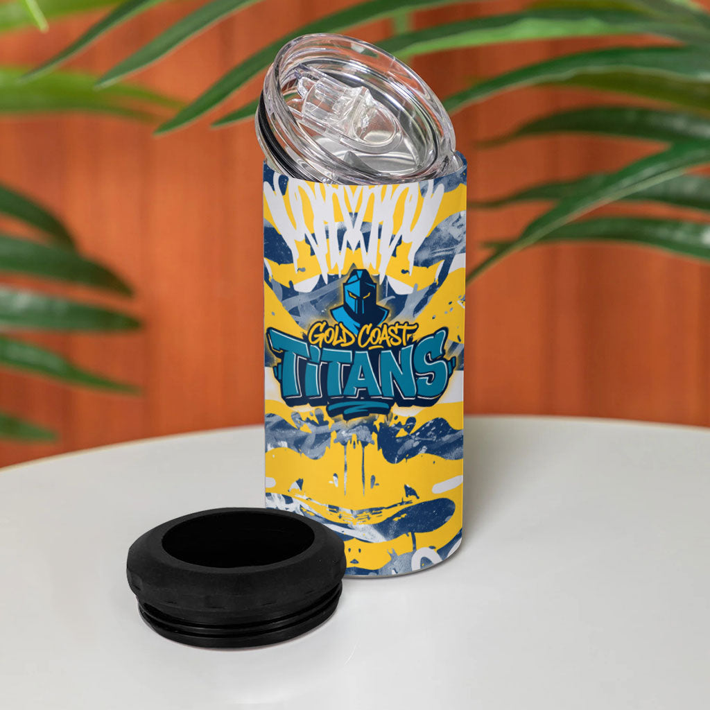 Gold Coast Titans Rugby 4 in 1 Can Cooler Tumbler Graffiti Typography Urban Camo Abstract Street Style