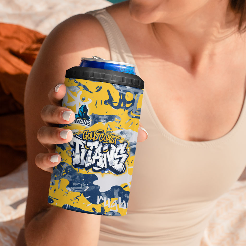 Gold Coast Titans Rugby 4 in 1 Can Cooler Tumbler Graffiti Typography Urban Camo Abstract Street Style