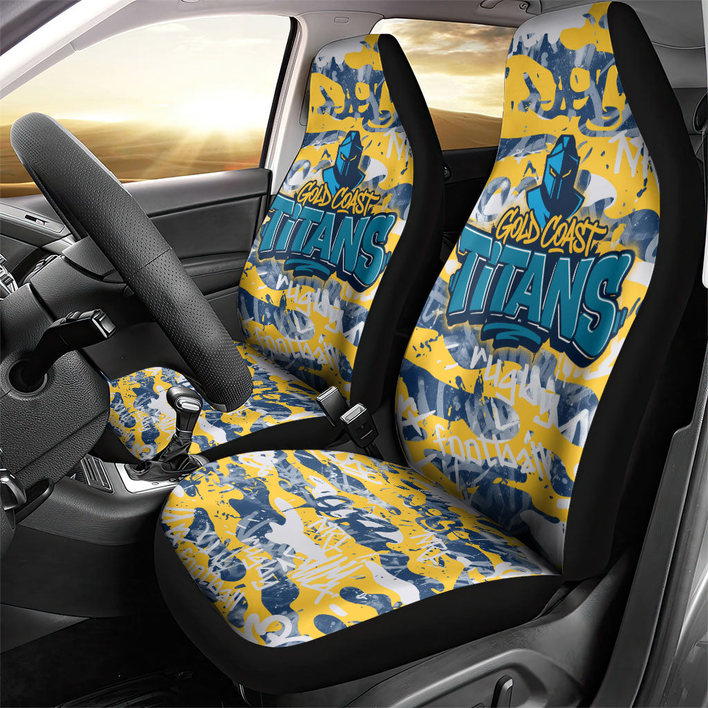 Gold Coast Titans Rugby Car Seat Cover Graffiti Typography Urban Camo Abstract Street Style