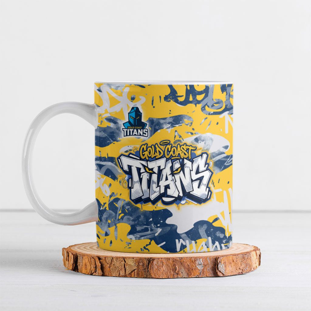 Gold Coast Titans Rugby Ceramic Mug Graffiti Typography Urban Camo Abstract Street Style