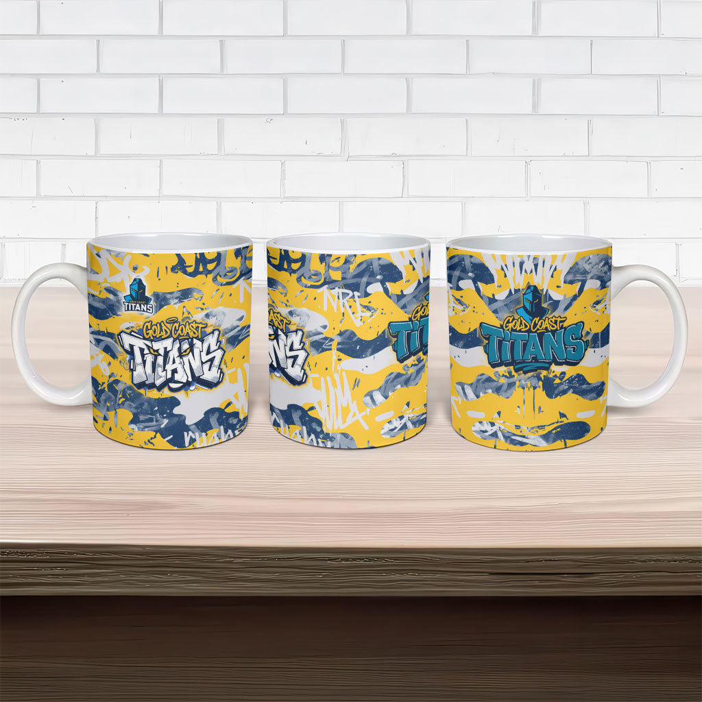 Gold Coast Titans Rugby Ceramic Mug Graffiti Typography Urban Camo Abstract Street Style