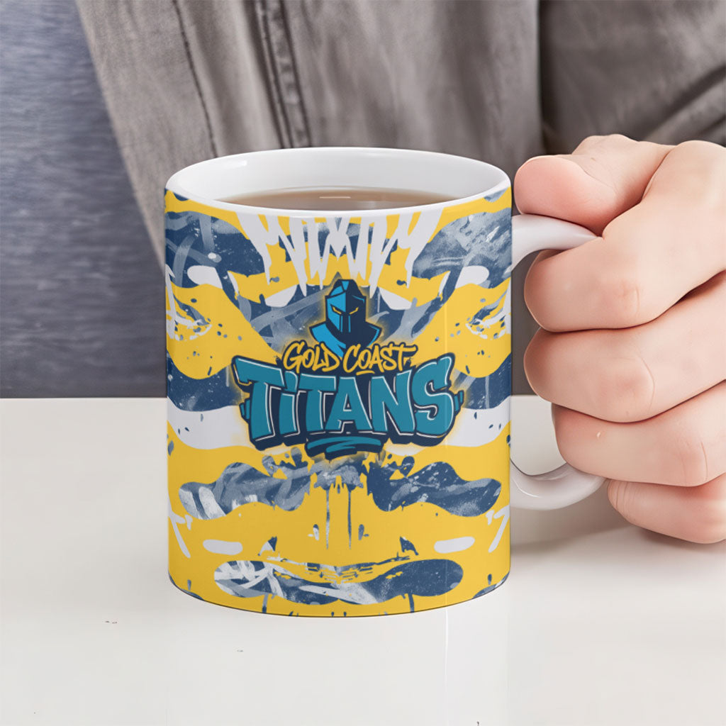 Gold Coast Titans Rugby Ceramic Mug Graffiti Typography Urban Camo Abstract Street Style