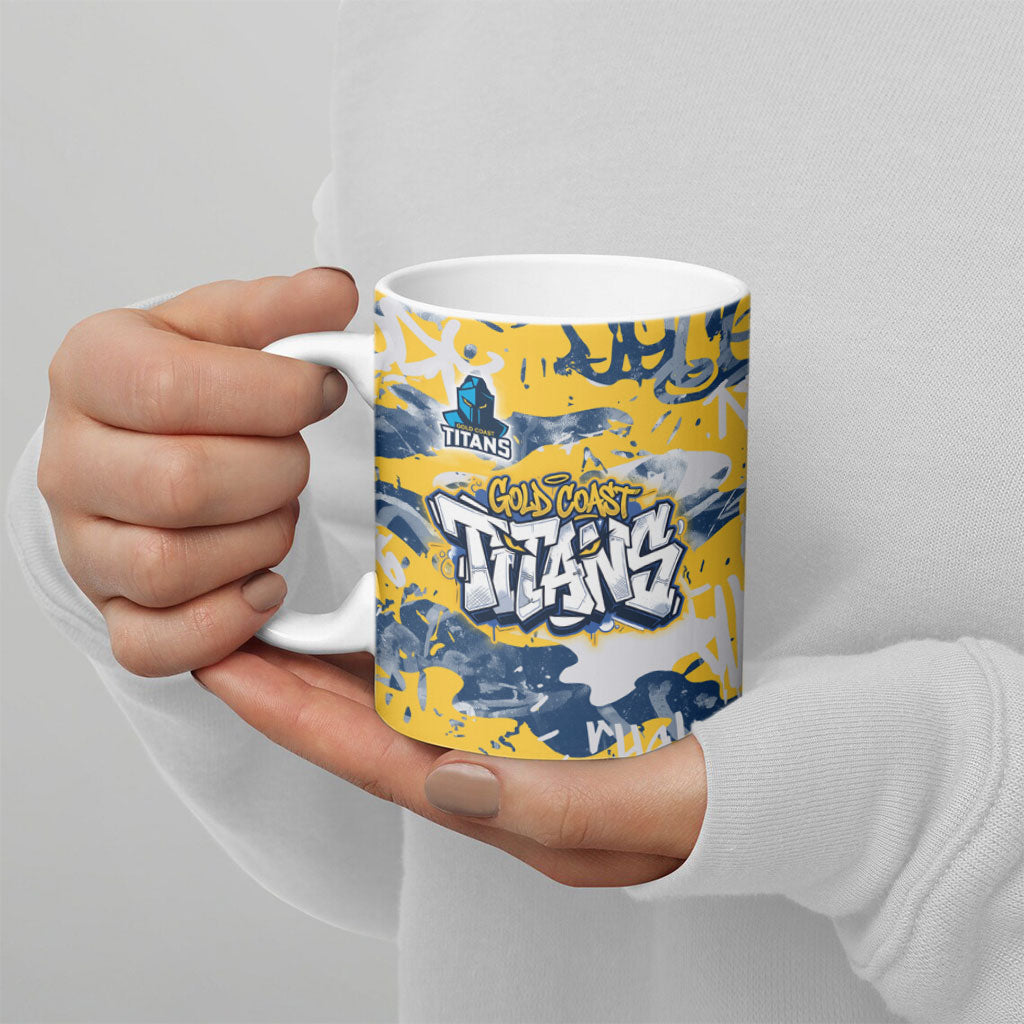 Gold Coast Titans Rugby Ceramic Mug Graffiti Typography Urban Camo Abstract Street Style