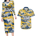 Gold Coast Titans Rugby Couples Matching Long Sleeve Bodycon Dress and Hawaiian Shirt Graffiti Typography Urban Camo Abstract Street Style