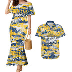 Gold Coast Titans Rugby Couples Matching Mermaid Dress and Hawaiian Shirt Graffiti Typography Urban Camo Abstract Street Style