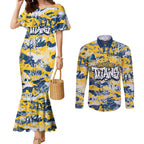 Gold Coast Titans Rugby Couples Matching Mermaid Dress and Long Sleeve Button Shirt Graffiti Typography Urban Camo Abstract Street Style