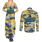 Gold Coast Titans Rugby Couples Matching Summer Maxi Dress and Long Sleeve Button Shirt Graffiti Typography Urban Camo Abstract Street Style