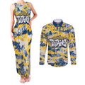 Gold Coast Titans Rugby Couples Matching Tank Maxi Dress and Long Sleeve Button Shirt Graffiti Typography Urban Camo Abstract Street Style