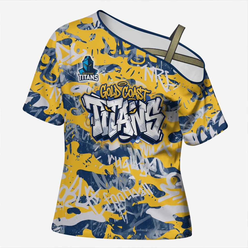 Gold Coast Titans Rugby Cross Shoulder Shirt Graffiti Typography Urban Camo Abstract Street Style
