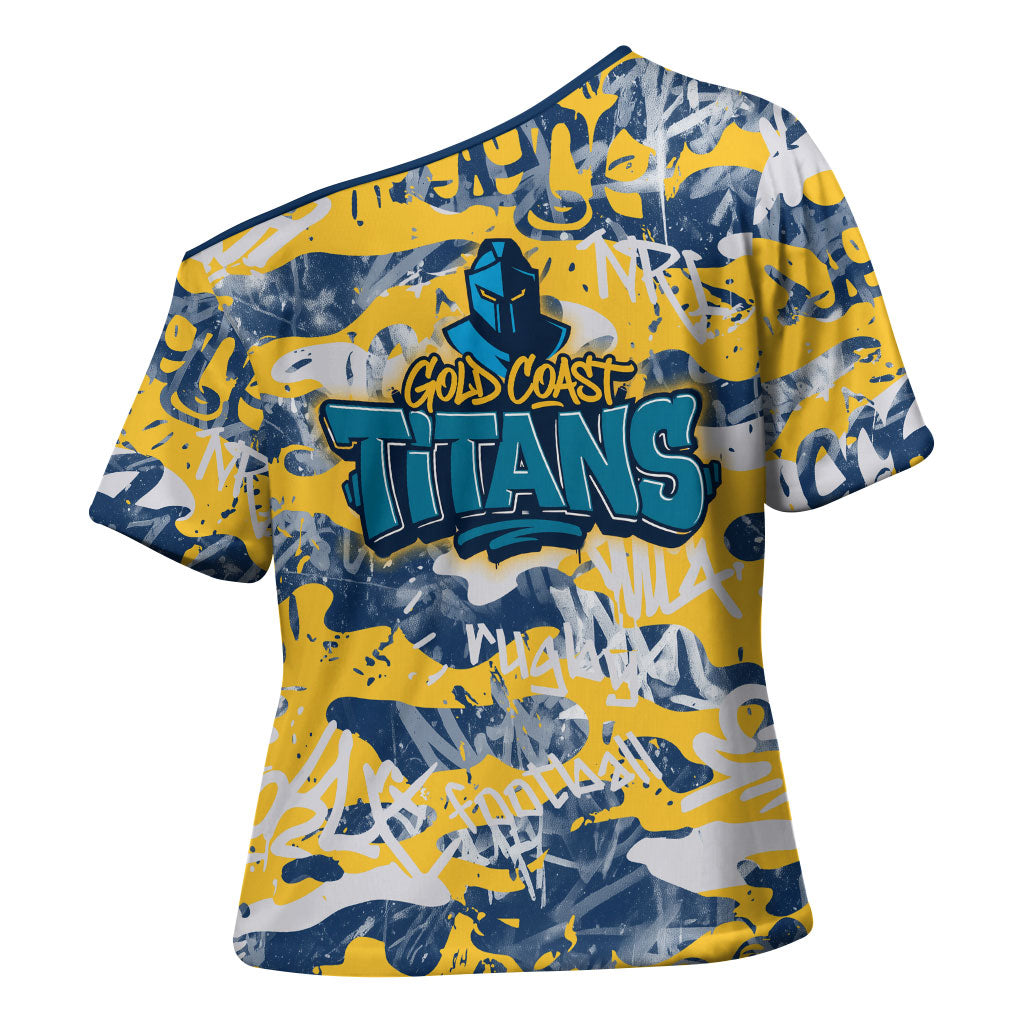 Gold Coast Titans Rugby Cross Shoulder Shirt Graffiti Typography Urban Camo Abstract Street Style