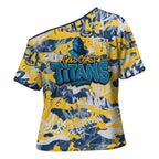 Gold Coast Titans Rugby Cross Shoulder Shirt Graffiti Typography Urban Camo Abstract Street Style