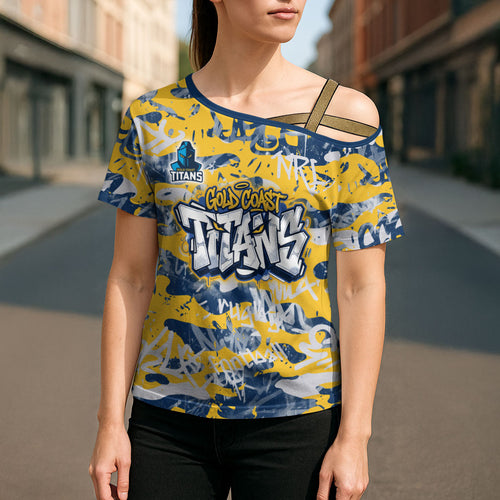 Gold Coast Titans Rugby Cross Shoulder Shirt Graffiti Typography Urban Camo Abstract Street Style