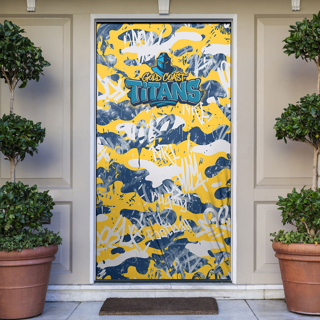 Gold Coast Titans Rugby Door Cover Graffiti Typography Urban Camo Abstract Street Style
