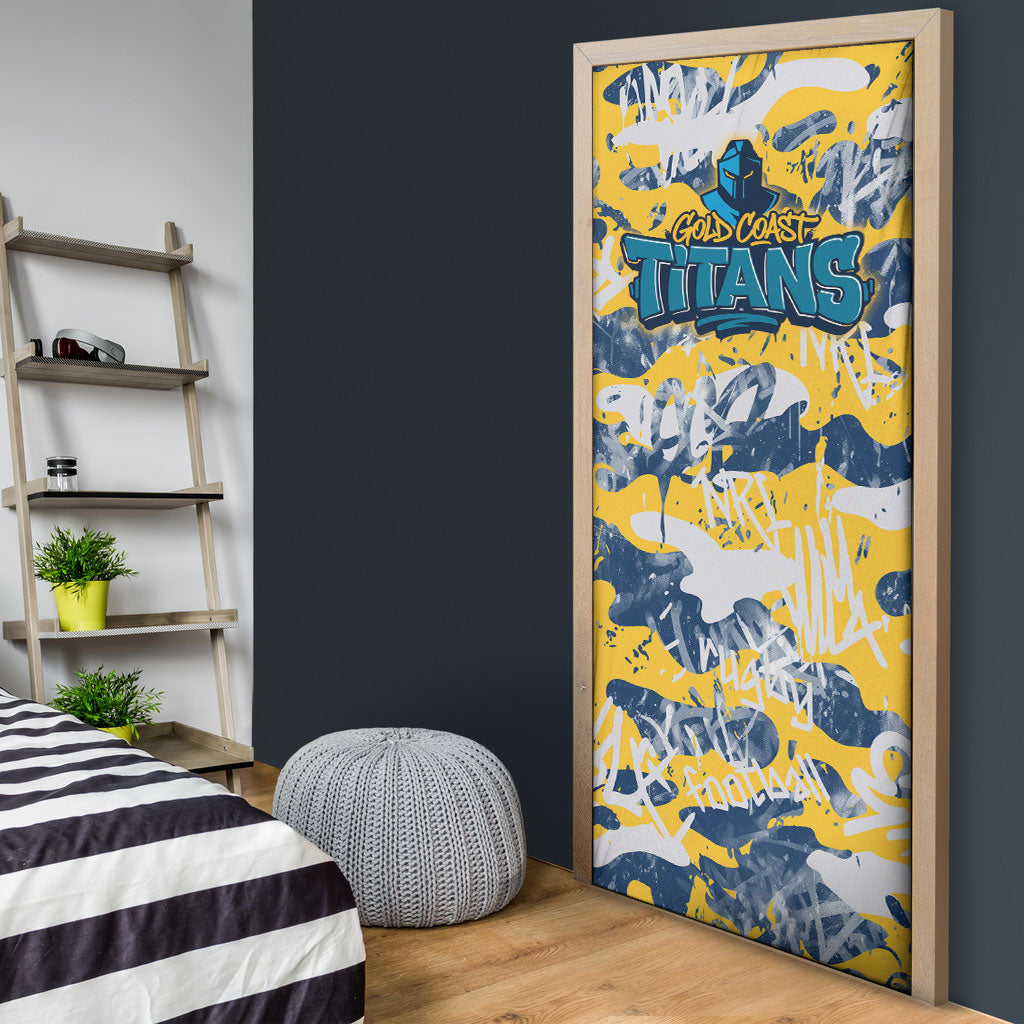 Gold Coast Titans Rugby Door Cover Graffiti Typography Urban Camo Abstract Street Style