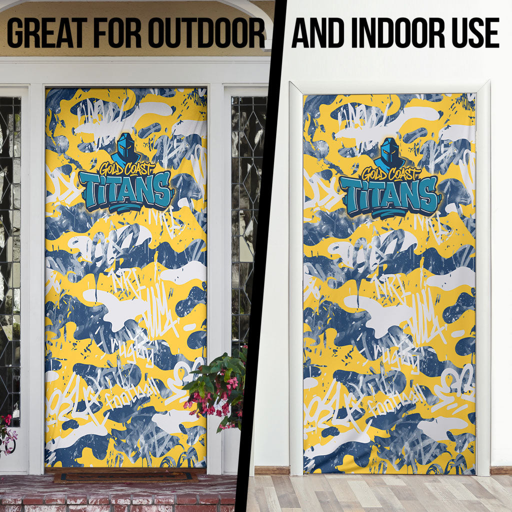 Gold Coast Titans Rugby Door Cover Graffiti Typography Urban Camo Abstract Street Style
