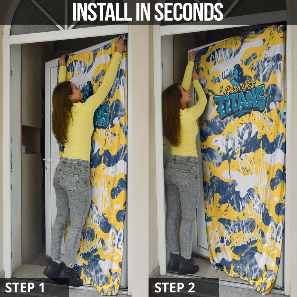 Gold Coast Titans Rugby Door Cover Graffiti Typography Urban Camo Abstract Street Style