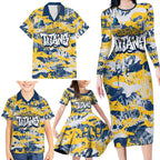 Gold Coast Titans Rugby Family Matching Long Sleeve Bodycon Dress and Hawaiian Shirt Graffiti Typography Urban Camo Abstract Street Style