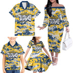 Gold Coast Titans Rugby Family Matching Off The Shoulder Long Sleeve Dress and Hawaiian Shirt Graffiti Typography Urban Camo Abstract Street Style