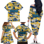 Gold Coast Titans Rugby Family Matching Off The Shoulder Long Sleeve Dress and Hawaiian Shirt Graffiti Typography Urban Camo Abstract Street Style