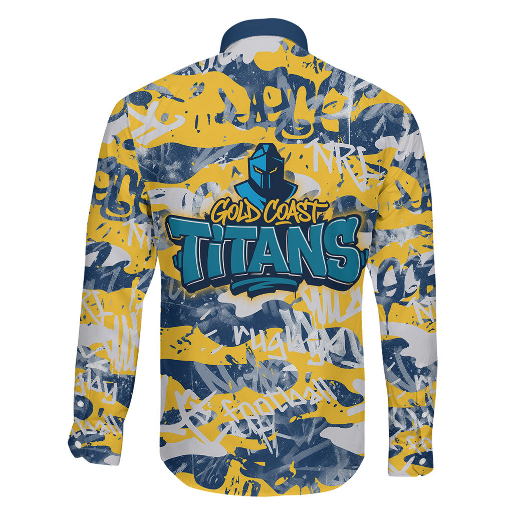 Gold Coast Titans Rugby Family Matching Off The Shoulder Long Sleeve Dress and Hawaiian Shirt Graffiti Typography Urban Camo Abstract Street Style