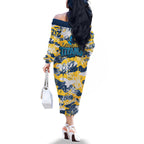 Gold Coast Titans Rugby Family Matching Off The Shoulder Long Sleeve Dress and Hawaiian Shirt Graffiti Typography Urban Camo Abstract Street Style