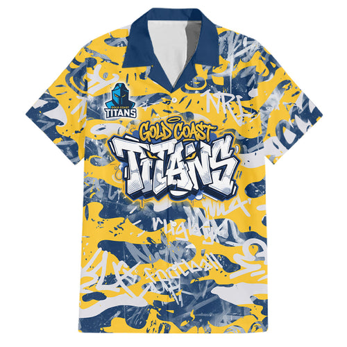 Gold Coast Titans Rugby Family Matching Puletasi and Hawaiian Shirt Graffiti Typography Urban Camo Abstract Street Style