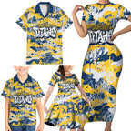 Gold Coast Titans Rugby Family Matching Short Sleeve Bodycon Dress and Hawaiian Shirt Graffiti Typography Urban Camo Abstract Street Style