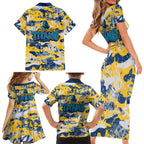 Gold Coast Titans Rugby Family Matching Short Sleeve Bodycon Dress and Hawaiian Shirt Graffiti Typography Urban Camo Abstract Street Style