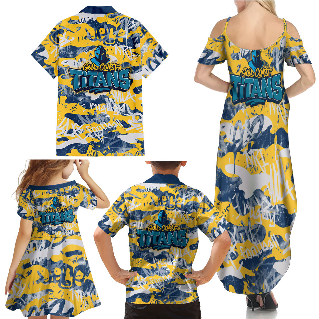 Gold Coast Titans Rugby Family Matching Summer Maxi Dress and Hawaiian Shirt Graffiti Typography Urban Camo Abstract Street Style