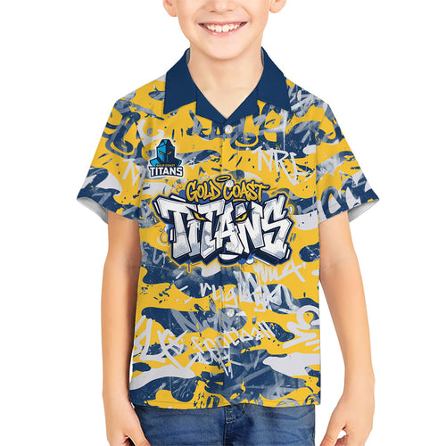 Gold Coast Titans Rugby Family Matching Tank Maxi Dress and Hawaiian Shirt Graffiti Typography Urban Camo Abstract Street Style