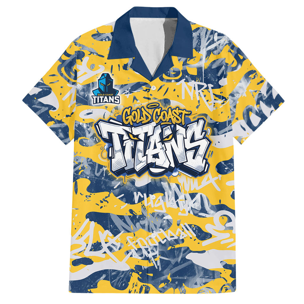 Gold Coast Titans Rugby Hawaiian Shirt Graffiti Typography Urban Camo Abstract Street Style