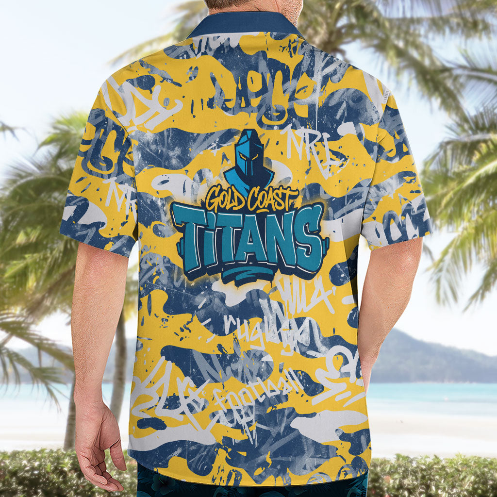 Gold Coast Titans Rugby Hawaiian Shirt Graffiti Typography Urban Camo Abstract Street Style