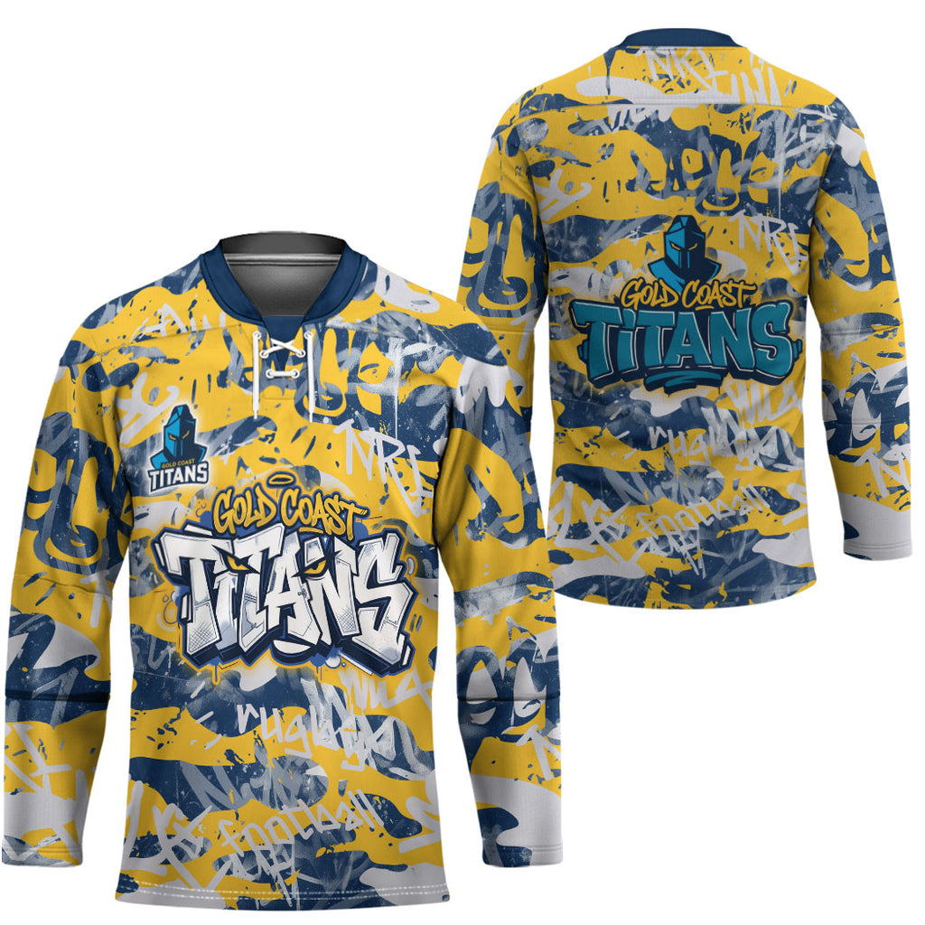 Gold Coast Titans Rugby Hockey Jersey Graffiti Typography Urban Camo Abstract Street Style