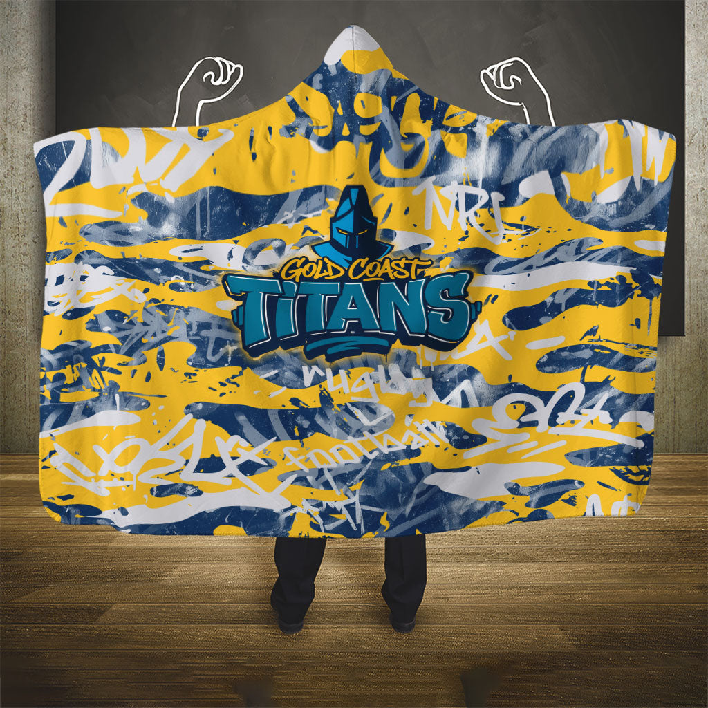 Gold Coast Titans Rugby Hooded Blanket Graffiti Typography Urban Camo Abstract Street Style