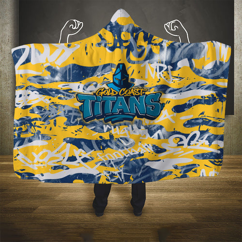 Gold Coast Titans Rugby Hooded Blanket Graffiti Typography Urban Camo Abstract Street Style