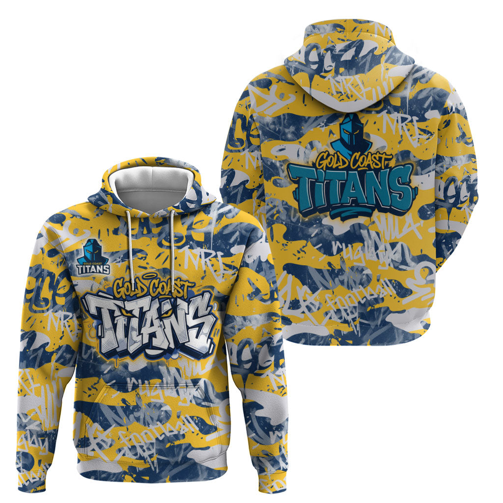 Gold Coast Titans Rugby Hoodie Graffiti Typography Urban Camo Abstract Street Style