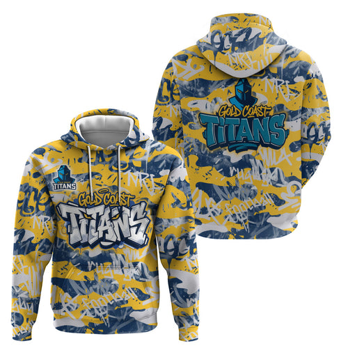 Gold Coast Titans Rugby Hoodie Graffiti Typography Urban Camo Abstract Street Style