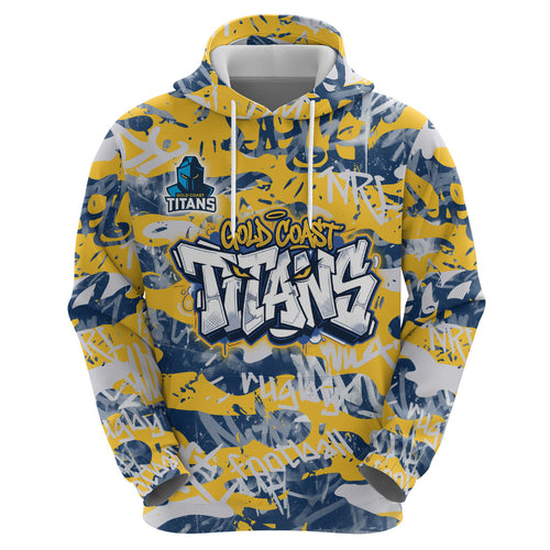 Gold Coast Titans Rugby Hoodie Graffiti Typography Urban Camo Abstract Street Style