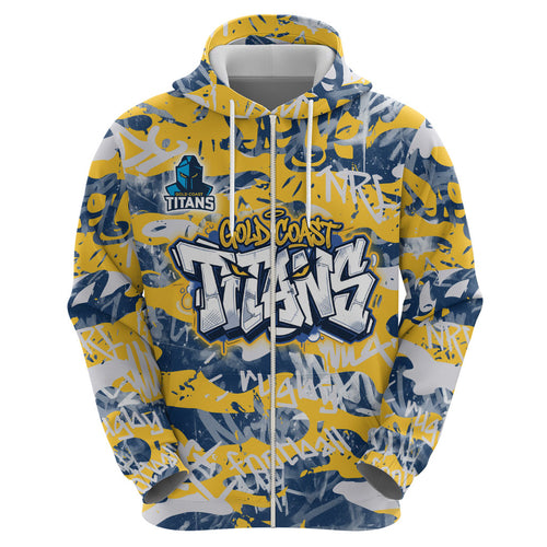 Gold Coast Titans Rugby Hoodie Graffiti Typography Urban Camo Abstract Street Style