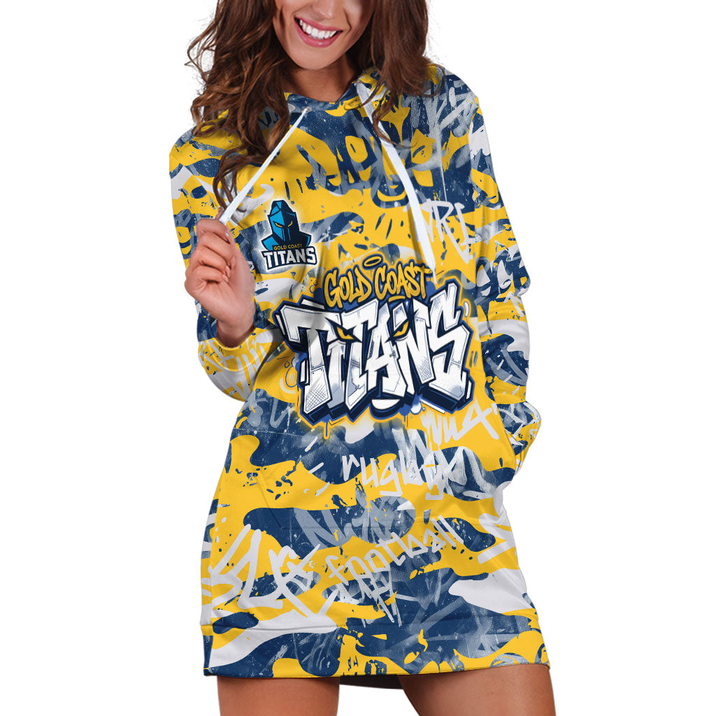 Gold Coast Titans Rugby Hoodie Dress Graffiti Typography Urban Camo Abstract Street Style