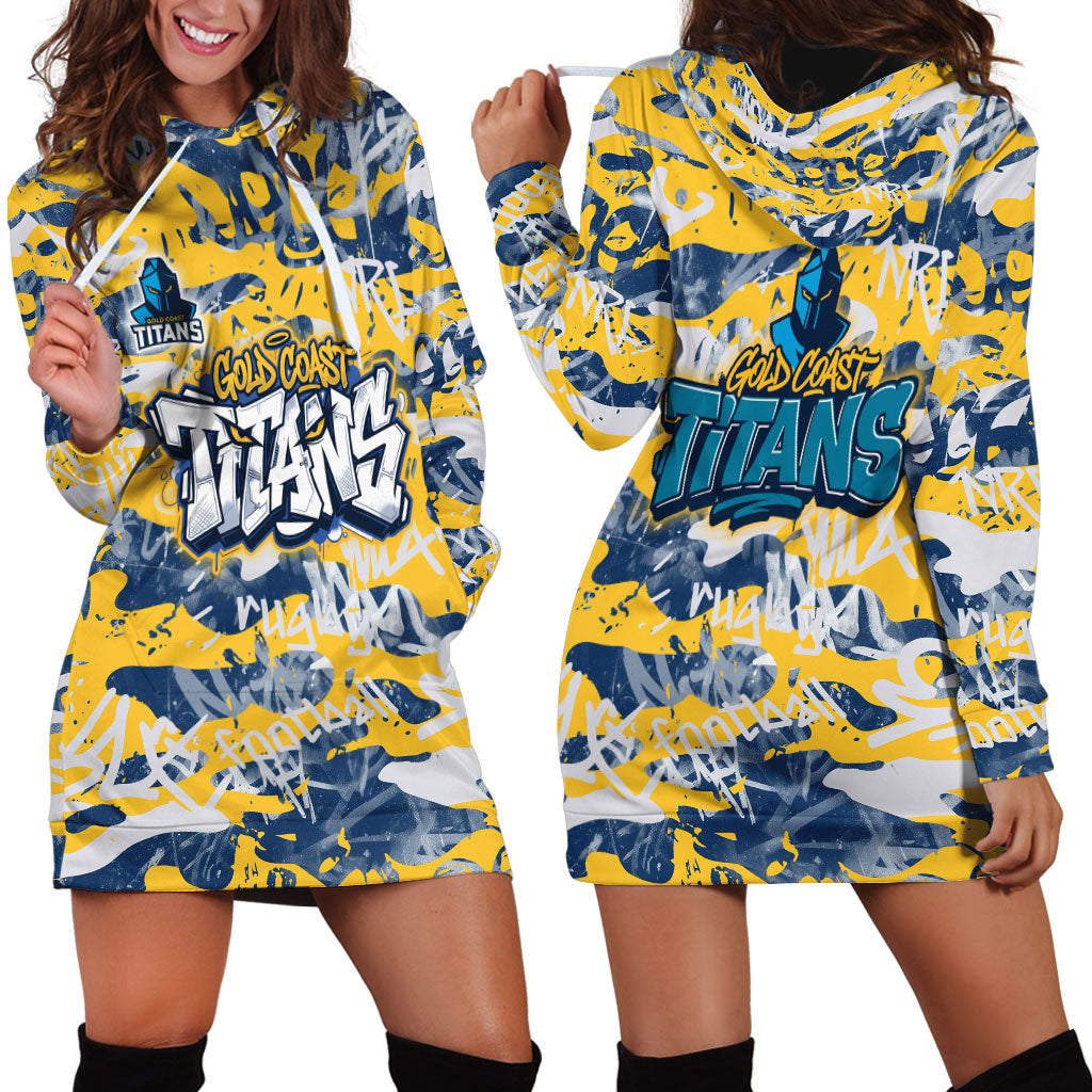 Gold Coast Titans Rugby Hoodie Dress Graffiti Typography Urban Camo Abstract Street Style