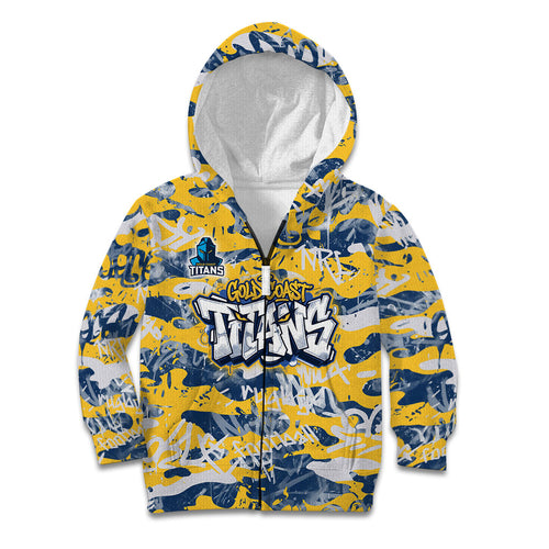 Gold Coast Titans Rugby Kid Hoodie Graffiti Typography Urban Camo Abstract Street Style