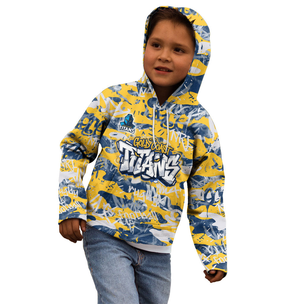 Gold Coast Titans Rugby Kid Hoodie Graffiti Typography Urban Camo Abstract Street Style
