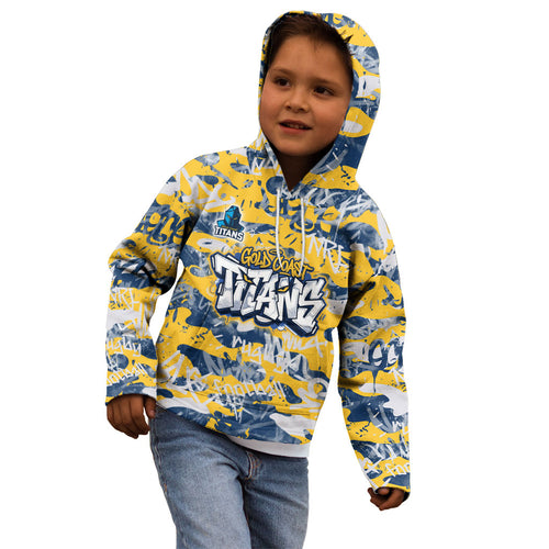 Gold Coast Titans Rugby Kid Hoodie Graffiti Typography Urban Camo Abstract Street Style