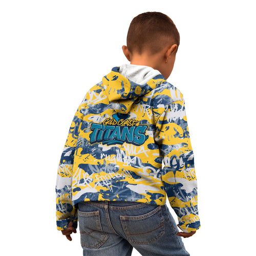 Gold Coast Titans Rugby Kid Hoodie Graffiti Typography Urban Camo Abstract Street Style