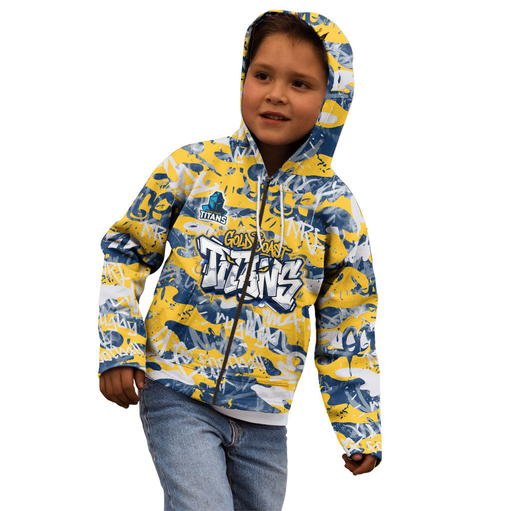 Gold Coast Titans Rugby Kid Hoodie Graffiti Typography Urban Camo Abstract Street Style