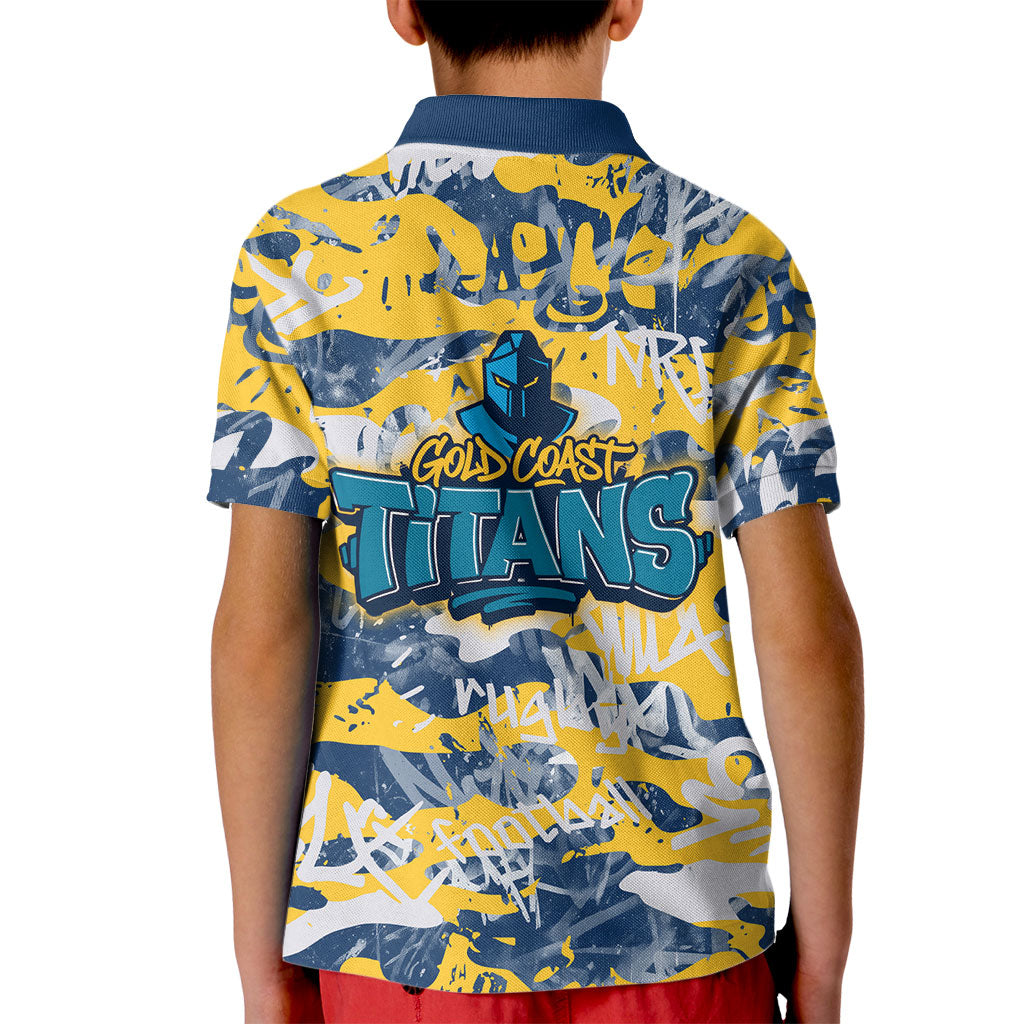Gold Coast Titans Rugby Kid Polo Shirt Graffiti Typography Urban Camo Abstract Street Style
